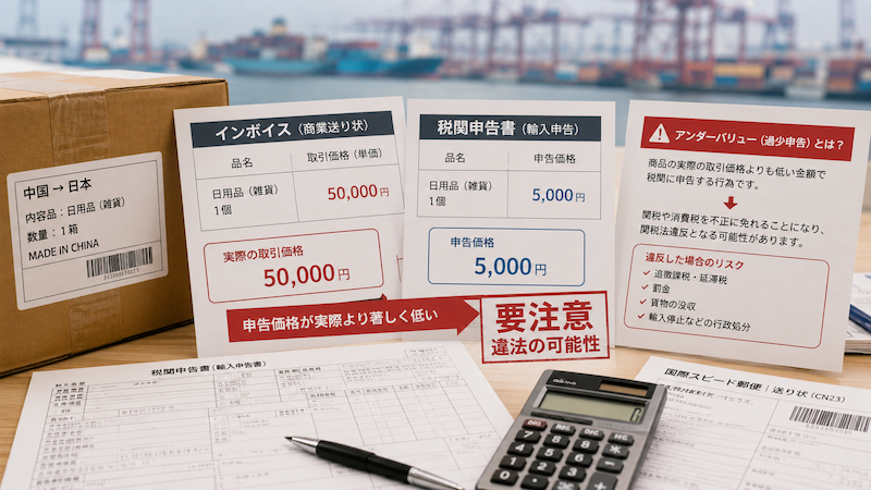 中国輸入のアンダーバリューと申告価格の例