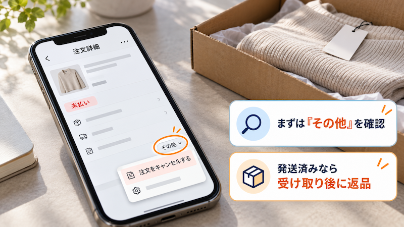 SHEINの「その他」からキャンセルを確認し、発送済みなら返品
