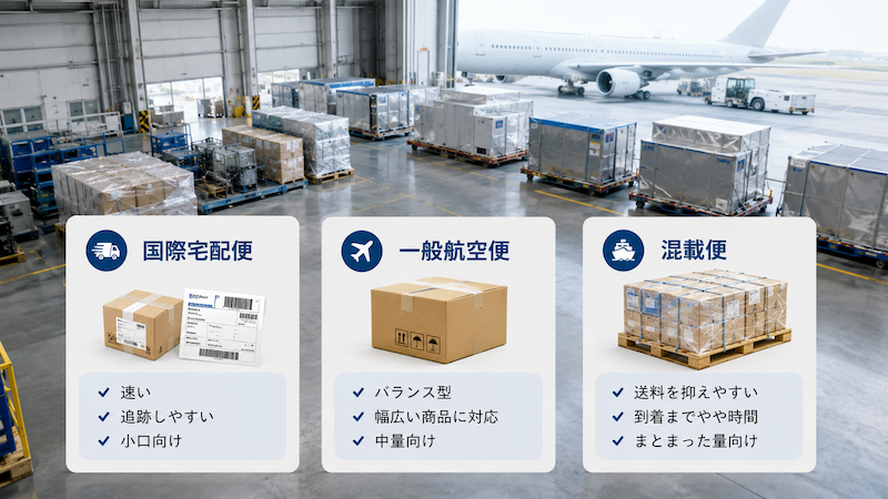 中国輸入で利用する航空便3種類の特徴比較