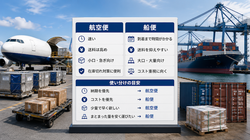 航空便と船便の送料・日数・用途の比較