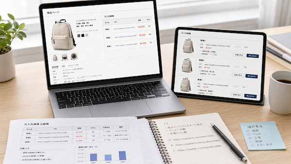 中国商品の仕入先URLと候補比較