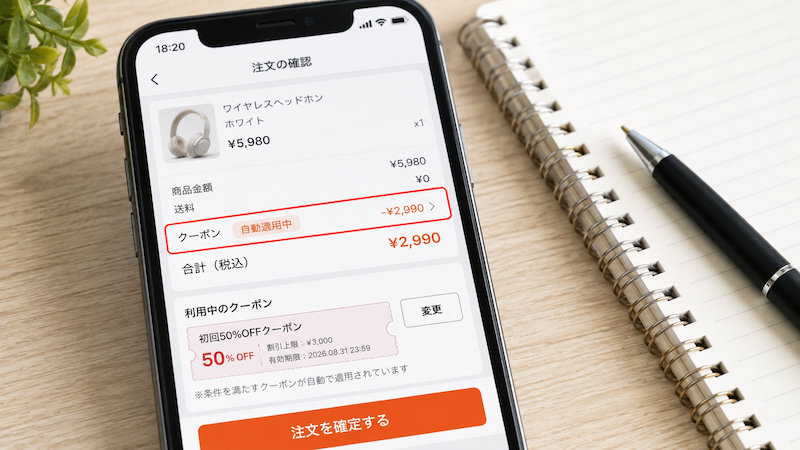 TAOクーポンの自動適用と切り替え