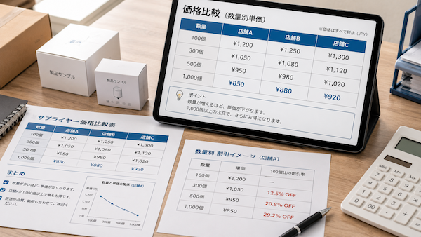 中国商品の数量別価格比較表