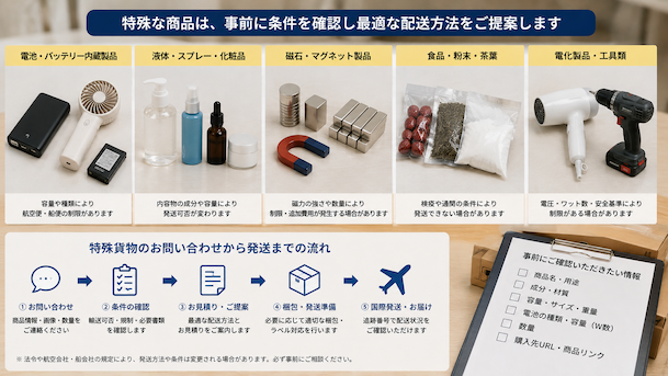 特殊貨物も条件を確認して提案