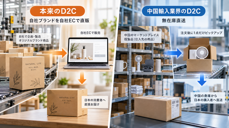 中国輸入における2種類のD2Cの違い