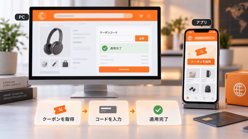 アリババのクーポン取得・適用手順（アプリ・PC）